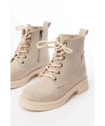 02-2003 Bej Süet Bağcıklı Fermuarlı Günlük Kadın Bot