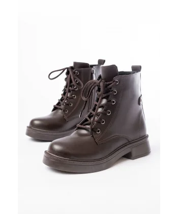 02-2003 Kahve Cilt Bağcıklı Fermuarlı Günlük Kadın Bot