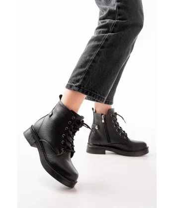 02-2003 Siyah Galata Bağcıklı Fermuarlı Günlük Kadın Bot