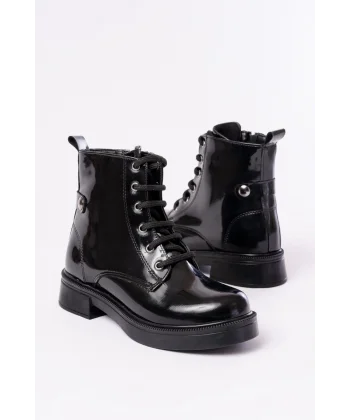 02-2003 Siyah Rugan Bağcıklı Fermuarlı Günlük Kadın Bot