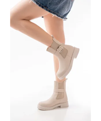 02-2004 Bej Toka Aksesuarlı Lastikli Günlük Kadın Bot