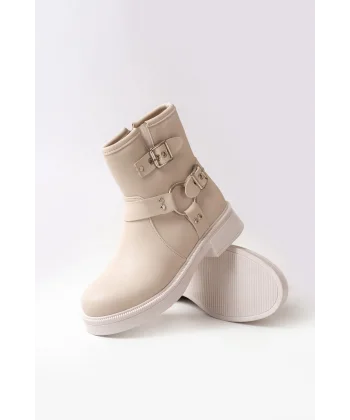 02-2013 Bej Toka Aksesuarlı Fermuarlı Günlük Kadın Bot