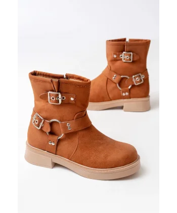 02-2013 Taba Süet Toka Aksesuarlı Fermuarlı Günlük Kadın Bot