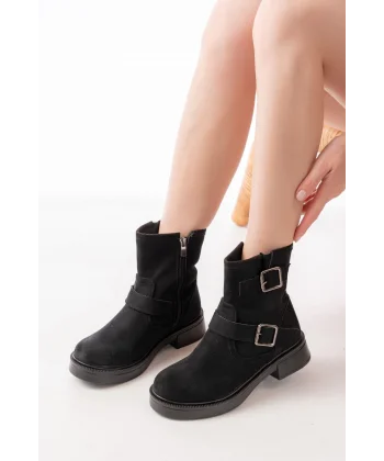 02-2014 Siyah Süet Toka Aksesuarlı Günlük Kadın Bot