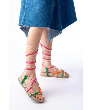 1001-1001 Multi Bilekten Bağcıklı Kadın Sandalet