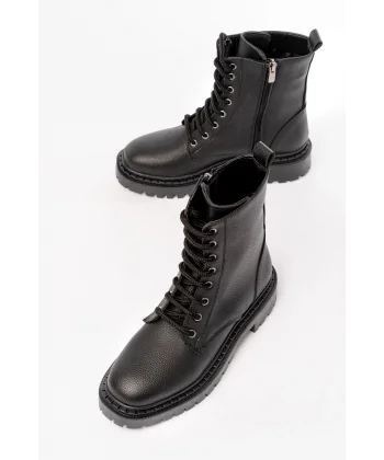 1101-2289 Siyah Luna Bağcıklı Fermuarlı Günlük Kadın Bot