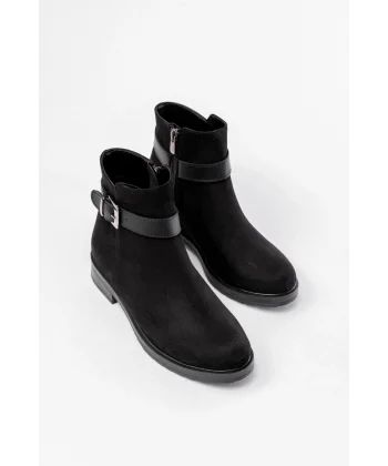 165-204/1 Siyah Süet Toka Aksesuarlı Fermuarlı Günlük Kadın Bot