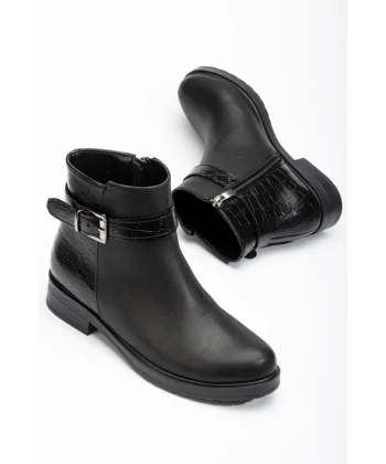 165-204/1 Siyaha Kroko Toka Aksesuarlı Fermuarlı Günlük Kadın Bot