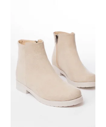 165-204 Bej Süet Fermuarlı Günlük Kadın Bot