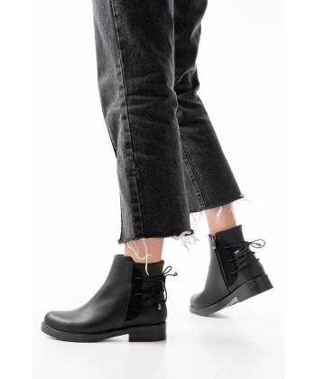 165-209 Siyah Arka Bağcık Aksesuarlı Fermuarlı Günlük Kadın Bot