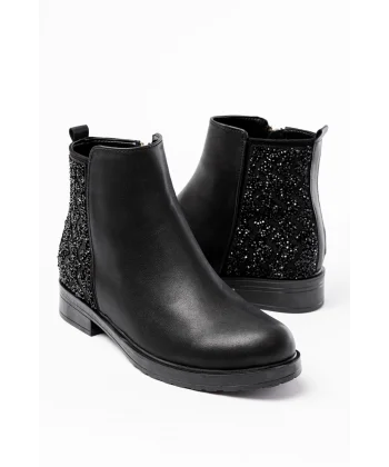 165-212 Siyah Taş Aksesuarlı Fermuarlı Günlük Kadın Bot