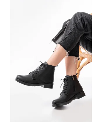 165-225 Siyah Bağcıklı Fermuarlı Günlük Kadın Bot