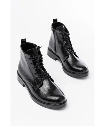 165-225 Siyah Rugan Bağcıklı Fermuarlı Günlük Kadın Bot