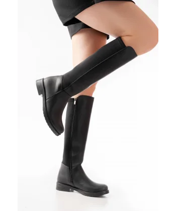 165-305 Siyah Arka Streç Fermuarlı Günlük Kadın Çizme