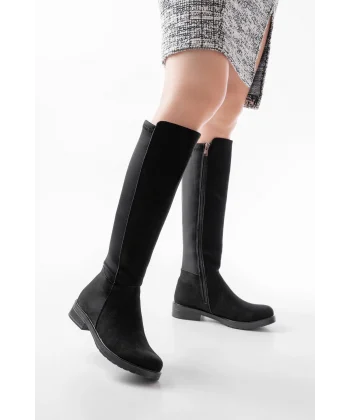 165-305 Siyah Süet Arka Streç Fermuarlı Günlük Kadın Çizme