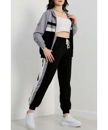 2 iplik alt üst eşofman takımı siyah gri