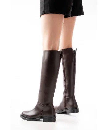 2024-3007 Kahverengi Fermuarlı Günlük Kadın Çizme