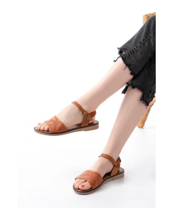 205-012 Taba Ortopedik Hakiki Deri Kadın Sandalet