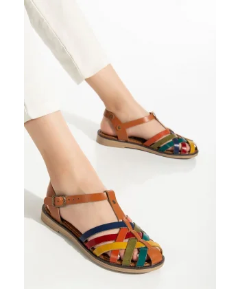 205-02 Taba Multi Ortopedik Hakiki Deri Kadın Sandalet