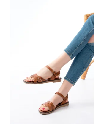 205-037 Taba Hakiki Deri Ortopedik Taban Kadın Sandalet
