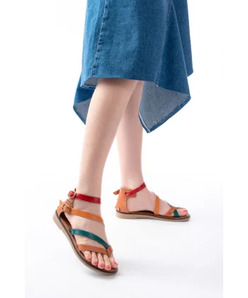 205-039 Taba Multi Bilekten Bağlamalı Parmak Arası Kadın Sandalet