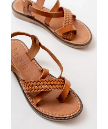 205-09 Taba Ortopedik Hakiki Deri Kadın Sandalet