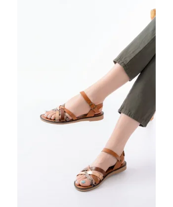 205-093 Taba Garni Hakiki Deri Ortopedik Taban Kadın Sandalet