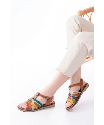205-208 Multi Hakiki Deri Ortopedik Taban Kadın Sandalet