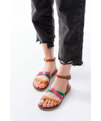 205-209 Multi Hakiki Deri Tokalı Parmak Arası Kadın Sandalet