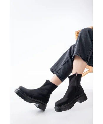 236-2011 Siyah Dalgıç Fermuarlı Günlük Kadın Bot