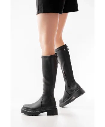 236-2291 Siyah Fermuarlı Günlük Kadın Çizme