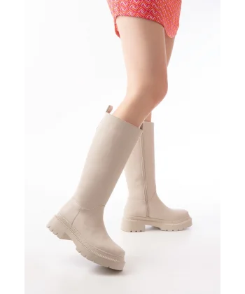 236-340 Bej Fermuarlı Günlük Kadın Çizme