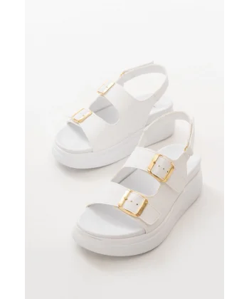 24422-1185 Beyaz Dolgu Topuk Kadın Sandalet