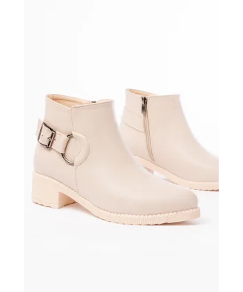 270-3030 Bej Toka Aksesuarlı Fermuarlı Günlük Kadın Bot