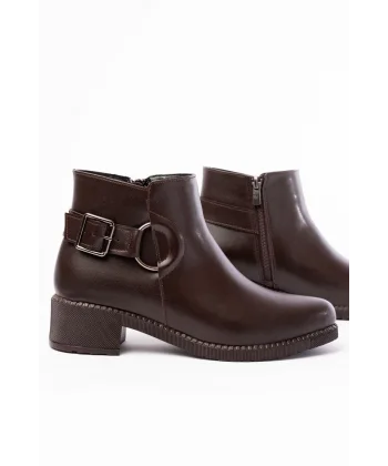 270-3030 Kahverengi Toka Aksesuarlı Fermuarlı Günlük Kadın Bot