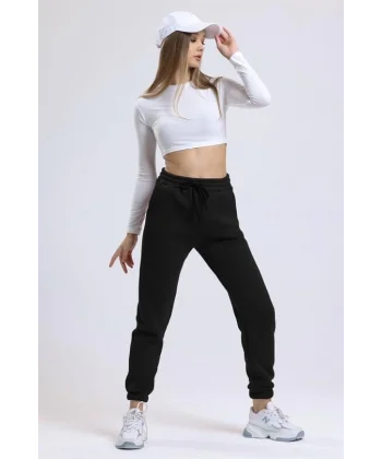 3 iplik şardonlu paça lastikli eşofman siyah is001