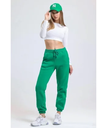 3 iplik şardonlu paça lastikli eşofman yeşil is001