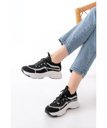 3001  Siyah Bağcıklı Fileli Günlük Spor Ayakkabı