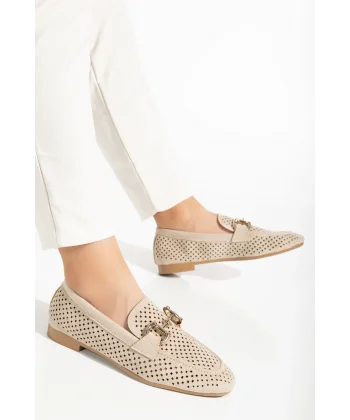 401 Bej Süet Delikli Günlük Kadın Babet