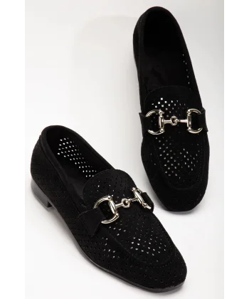 401 Siyah Süet Delikli Günlük Kadın Babet