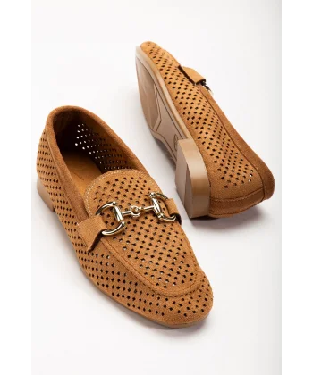 401 Taba Süet Delikli Günlük Kadın Babet