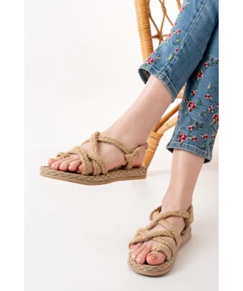 402 Bej Hasır Kadın Sandalet