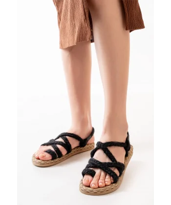 402 Siyah Hasır Kadın Sandalet