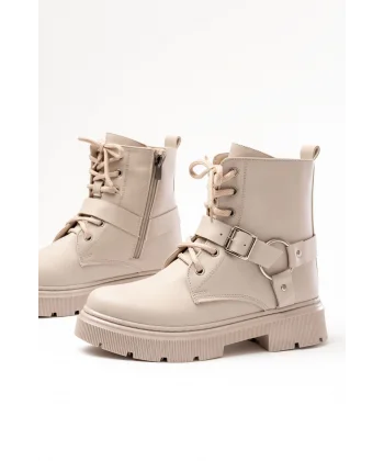 508-3038 Bej Toka Aksesuarlı Fermuarlı Günlük Kadın Bot