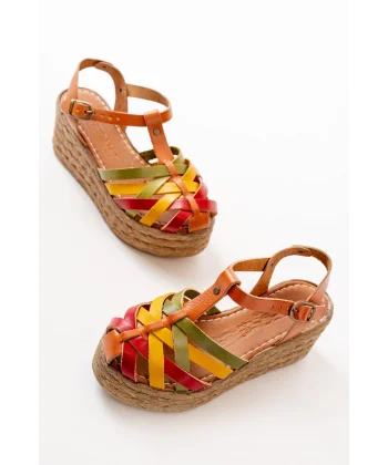 684-02 Multi Ortopedik Hakiki Deri Dolgu Kadın Sandalet