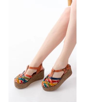 684-02 Taba Multi Ortopedik Hakiki Deri Dolgu Kadın Sandalet