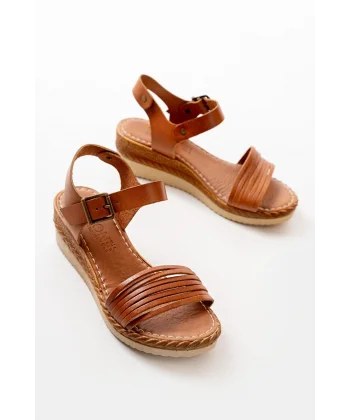 731-07 Taba Ortopedik Hakiki Deri Dolgu Kadın Sandalet