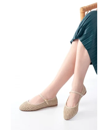 7432 Bej Fileli Toka Detaylı Günlük Kadın Babet