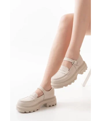 745-771 Bej Kadın Günlük Yüksek Tabanlı Loafer Ayakkabı