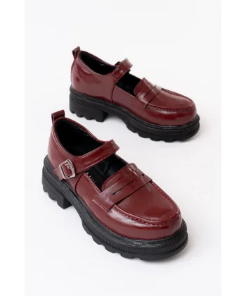 745-771 Bordo Rugan Kadın Günlük Yüksek Tabanlı Loafer Ayakkabı